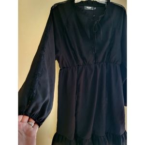 Missguided Maternity Black Midi Dress, Lace Trim, Size 8, Flowy Ruffle Hem